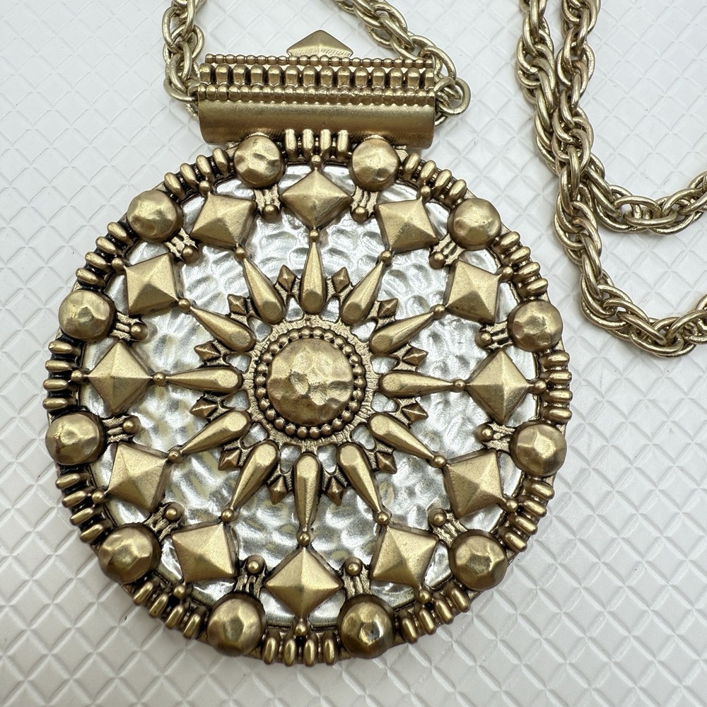 Heidi Klum Gold and Silver Tone Sun Mandala Pendant on Chain Necklace